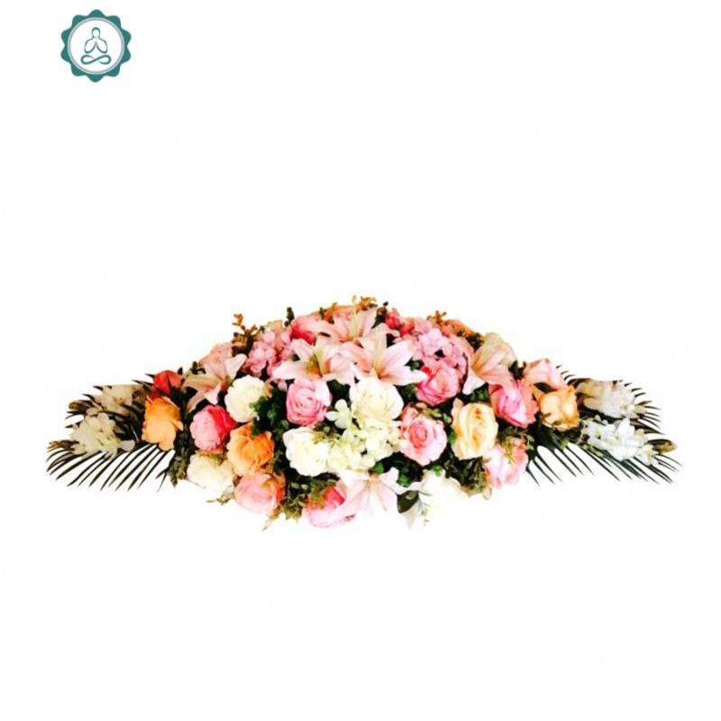 仿真桌花百合玫瑰花假花办公室装饰花艺商务酒店摆设塑料会议桌花 封后 长85CM粉白色仿真植物