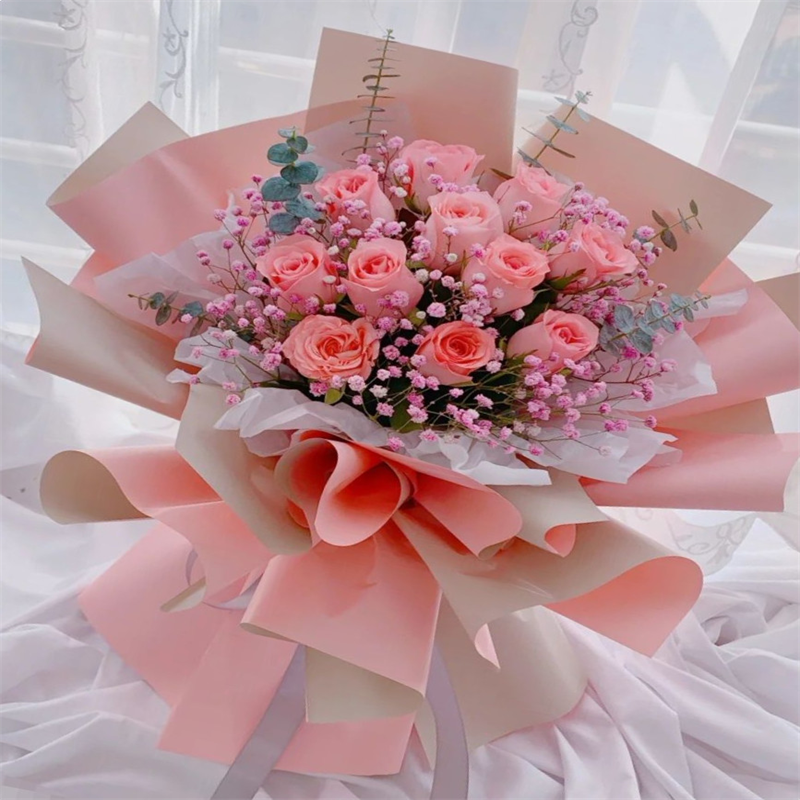 鲜花11朵粉玫瑰混搭满天星花束送爱人送闺蜜全国同城北京上海广州深圳