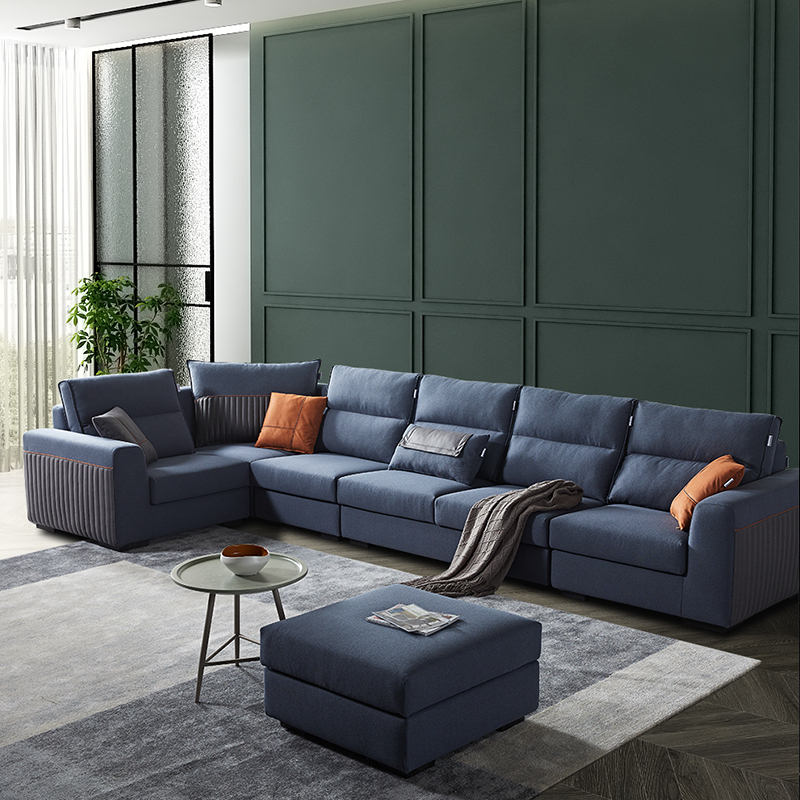 双虎家私布艺沙发简约现代客厅大小户型组合直排转角乳胶沙发537视频