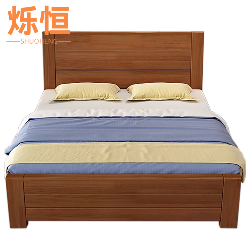 烁恒实木床1.2m床+床头柜1个/套高清大图