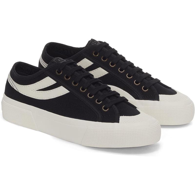 SUPERGA纯棉透气帆布拼接橡胶底休闲板鞋女款圆头系带运动鞋高清大图