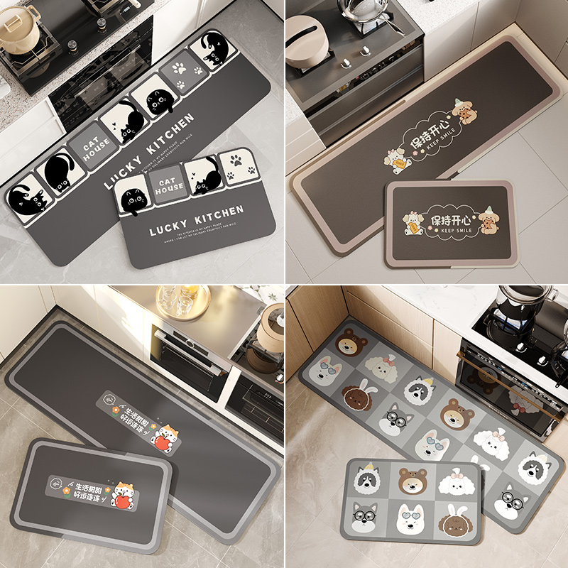 硅藻泥卡通厨房地垫防滑防油吸水垫子耐脏脚垫可擦免洗长条地毯高清大图