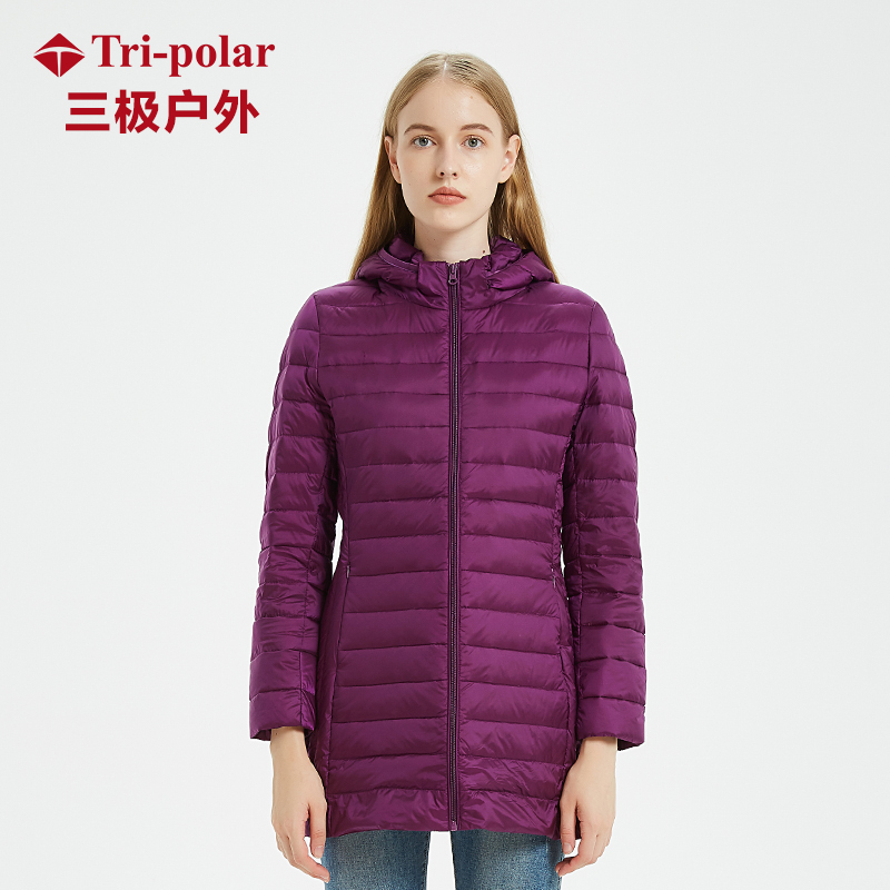 三极户外(Tripolar) TP8509 羽绒服冬季大码轻薄羽绒女中长款连帽装修身上衣外套时尚羽绒服