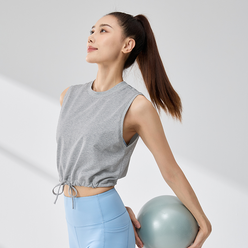 361°无袖背心女款透气新款宽松休闲上衣纯色圆领T恤女装高清大图