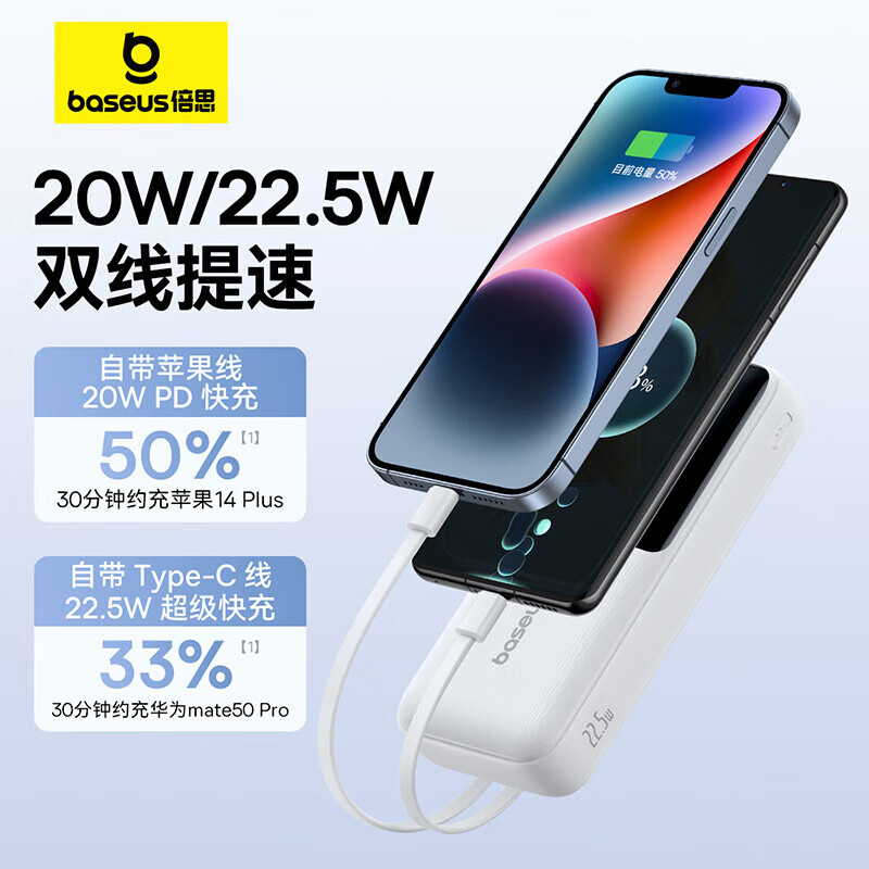 倍思 极电 数显双线移动电源 20000mAh 22.5W 星曜黑高清大图