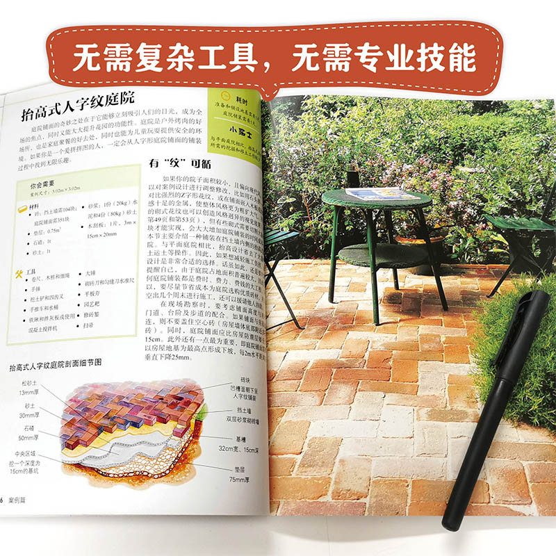 [正版]红砖造景实例 专为露台和小庭院设计 如何使用砖石等材料打造花园景观设计规划工具材料地基混凝土砂浆打造花园庭院设高清大图