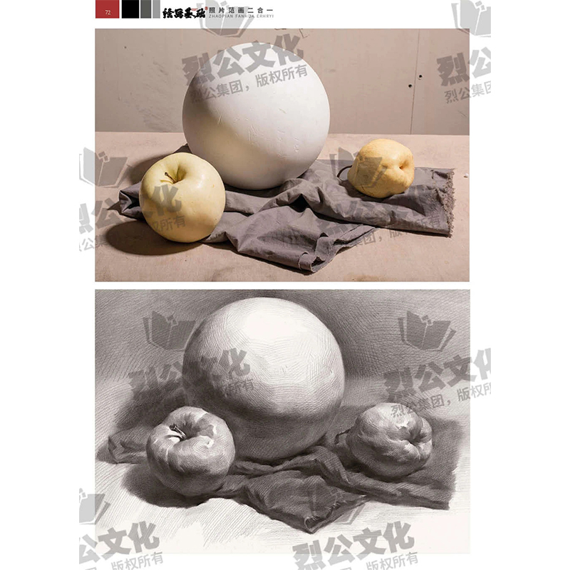 [醉染正版]绘画基础2照片二合一2023烈公文化素描教学名师精选从几何体到单体静物照片一比一临摹范本组合静物素描书正统石高清大图