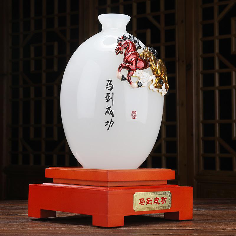 美帮汇马到成功摆件玉花瓶工艺品花瓶客厅玄关老板办公室桌面酒柜装饰品高清大图