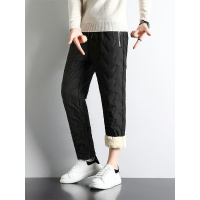 冬季棉裤男加肥加大码羊羔绒冬季外穿保暖宽松直筒休闲裤 6XL 羊羔绒棉裤-束脚黑色