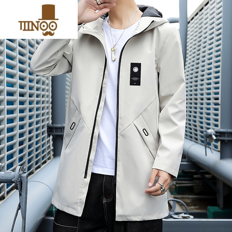 YANXU风衣男中长款新款韩版潮流连帽夹克男装青少年高中学生外套高清大图