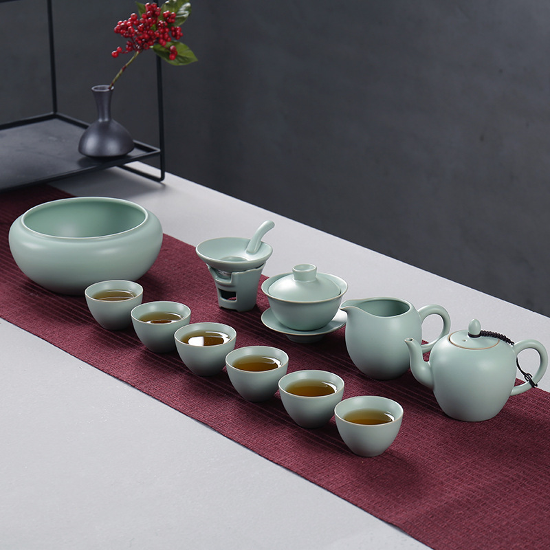 瓷物语整套功夫茶壶茶杯汝窑茶具套装陶瓷中式复古家用(美人壶11头茶具套装)