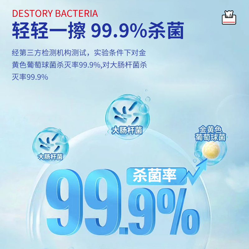 可爱多杀菌率99.9%杀菌消毒卫生湿巾纸盖装家庭装80片*3包组合装 共240抽