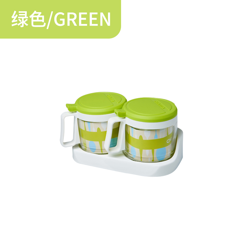 茶花厨房调料盒组合套装玻璃盐罐家用塑料调料瓶收纳盒小号调味罐 2组玻璃调味盒绿色 默认尺寸