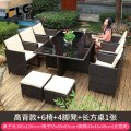 苏宁 金菲罗格 办公家具户外防晒桌椅庭院藤椅组合 编藤沙发(185*120)+高背6椅+4脚踏