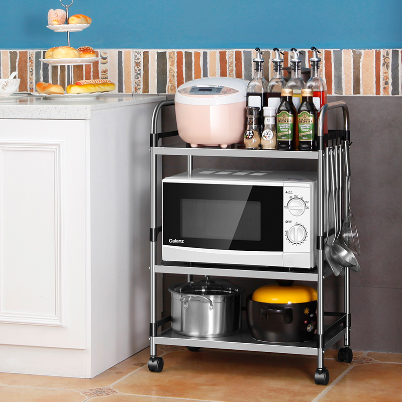 置物架3层不锈钢厨房微波炉烤箱储物收纳架三层落地架子视频