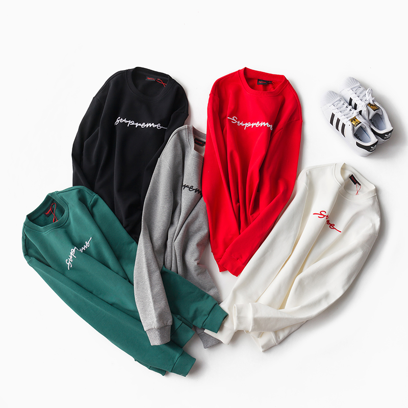 秀帛丽艾塔菲戈supremeitalfigo字母立体绣圆领卫衣