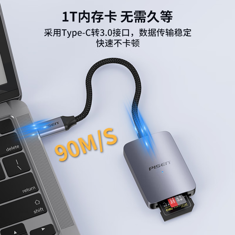 品胜(PISEN) Type-C高速读卡器SD/TF卡多合一读卡器支持电脑苹果15手机单反相机行车记录仪监控存储内存卡