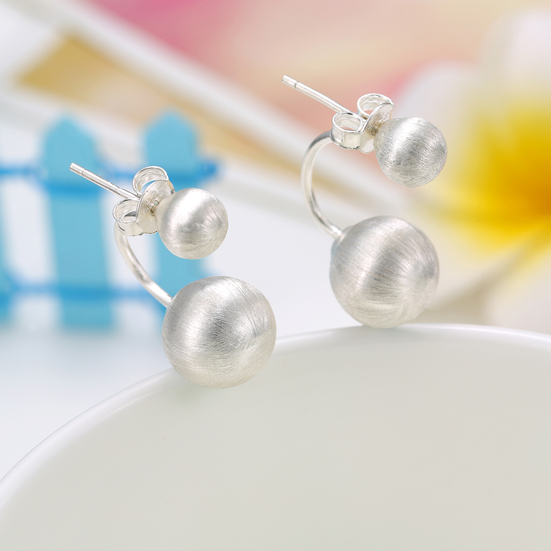 925银耳钉 时尚银饰品 大小磨砂银球耳钉7309送女朋友七夕情人节礼物