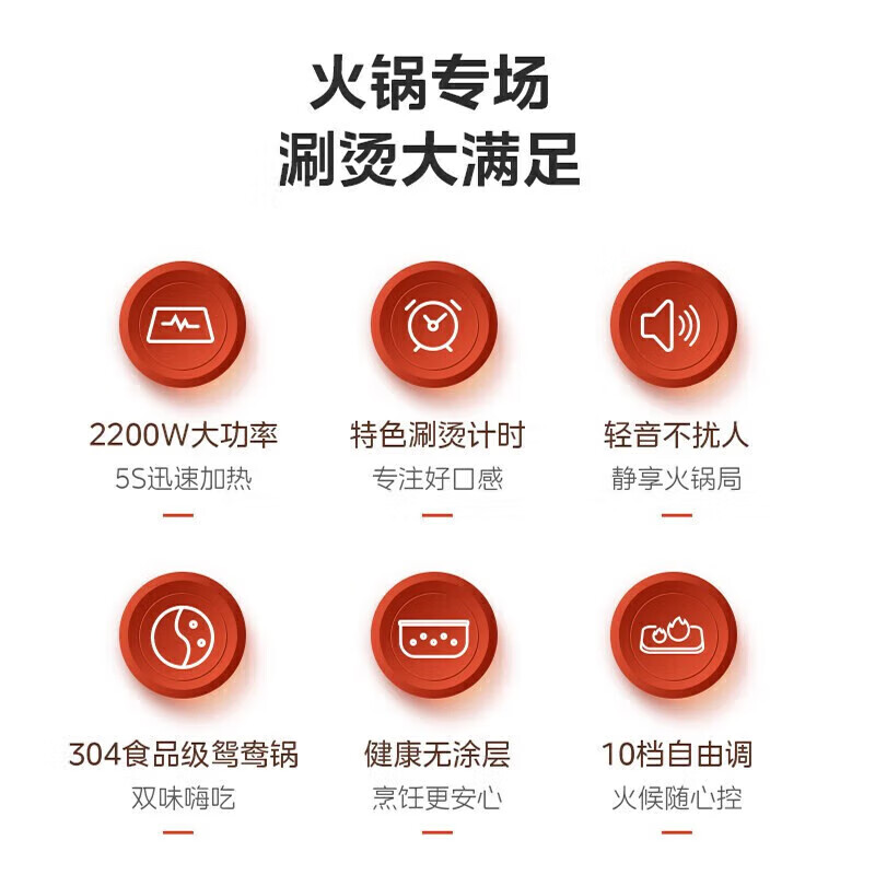 美的电磁炉家用2200W大功率精准控温爆炒柴火灶电磁灶电火锅一体机MC-22RB06高清大图