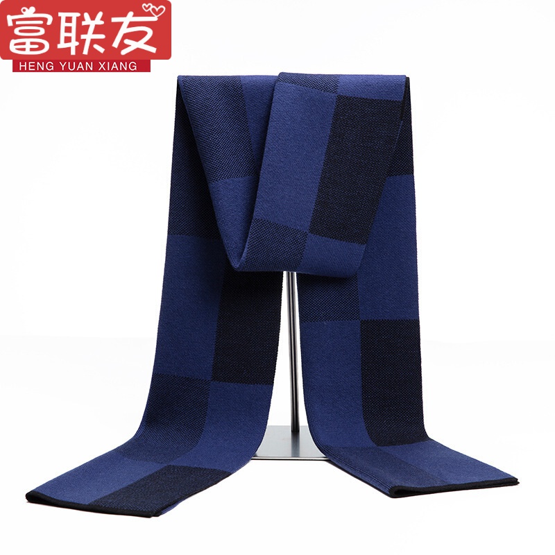 迪鲁奥（DILUAO)男士羊毛围巾高档时尚休闲格子英伦风加厚秋冬季无羊绒围脖_413 牛仔蓝