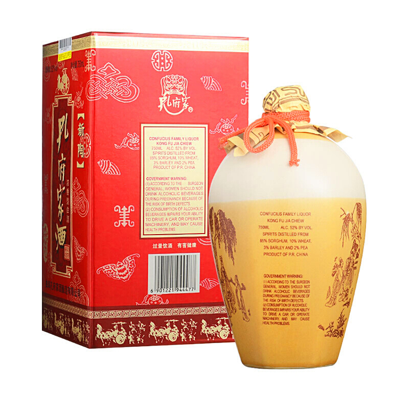 孔府家酒 新陶 52度 750ml*6瓶 整箱装 山东白酒 (新老包装随机发货)