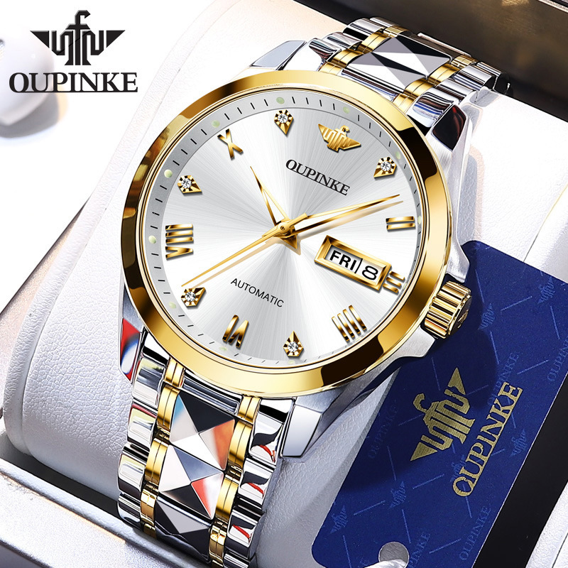 瑞士欧品客手表全自动机械表男士钨钢表带防水品牌手表男商务轻奢时尚