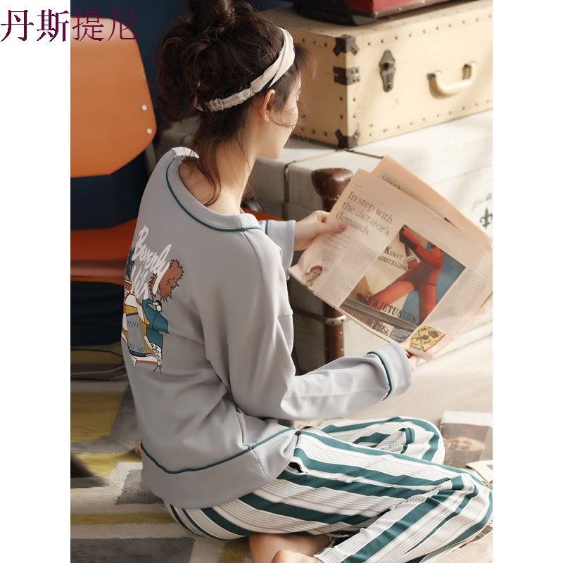 睡衣女长袖套装薄款秋冬纯棉春秋韩版宽松大码可爱学生秋季家居服