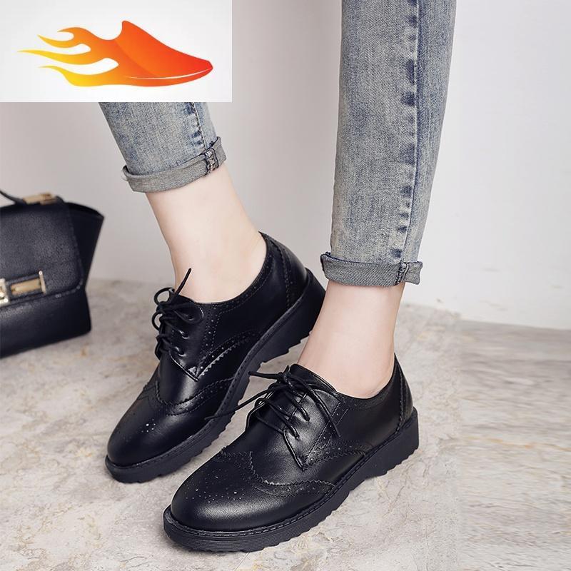 fishbasket春秋英伦布洛克女鞋学院风复古厚底小皮鞋粗跟牛津鞋平底大