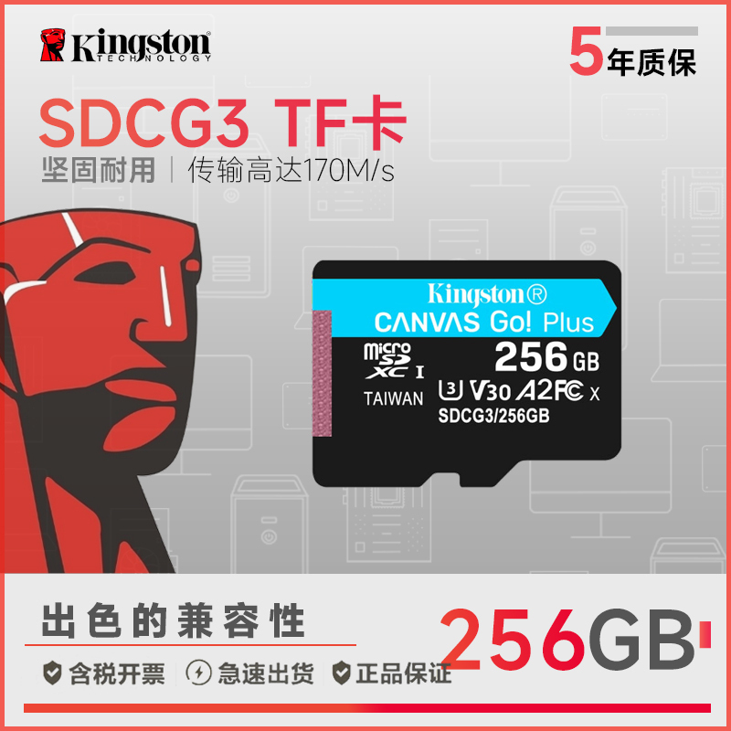 金士顿(Kingston)TF卡(Micro SD)无人机手机 switch高速存储内存卡 SDCG3/256GB
