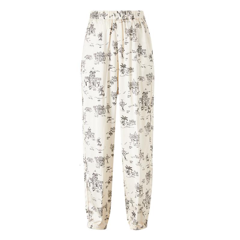 [2件2折价:76]MECITY女装夏季新款复古时髦建筑印花设计口袋松紧束脚裤女高清大图