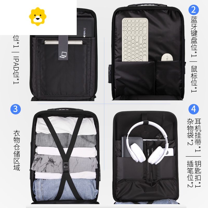 FENGHOU男士背包双肩包硬壳防盗17.3寸笔记本电脑书包休闲商务出差旅行包高清大图