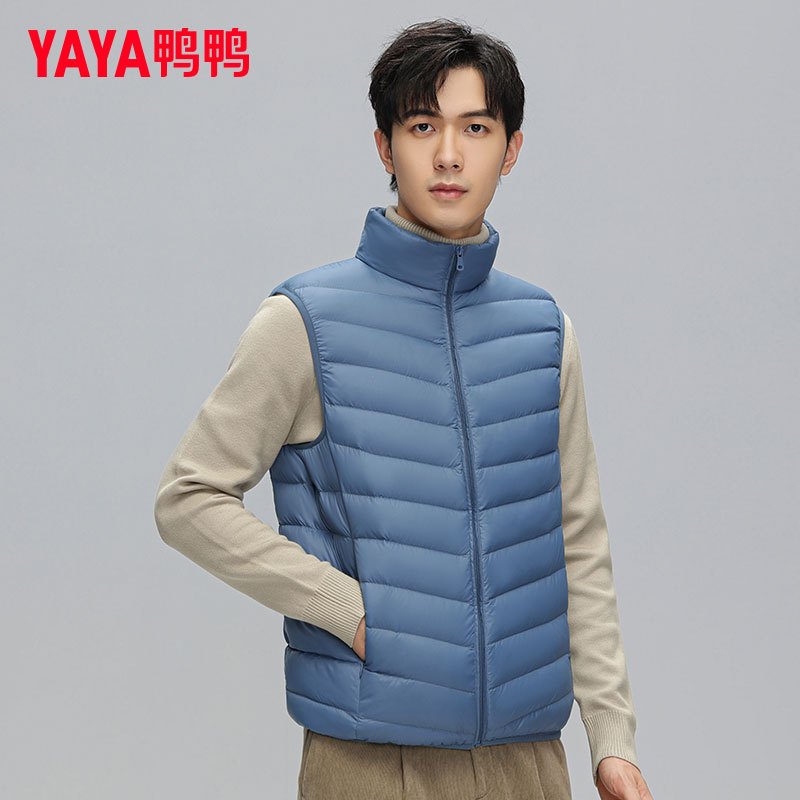 鸭鸭2023年秋新款马甲男轻薄款羽绒服男无袖修身轻型短款