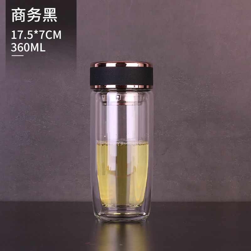 亚泰双层玻璃杯加厚耐热车载大容量男女办公杯便携水杯过滤泡茶杯 300