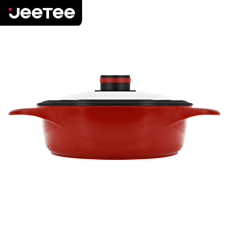 Jeetee吉特不粘少烟麦饭石鸳鸯火锅不粘锅炖锅家用煲汤平底锅具28cm铝合金电磁炉燃气灶通用BLHG001-28G带盖高清大图