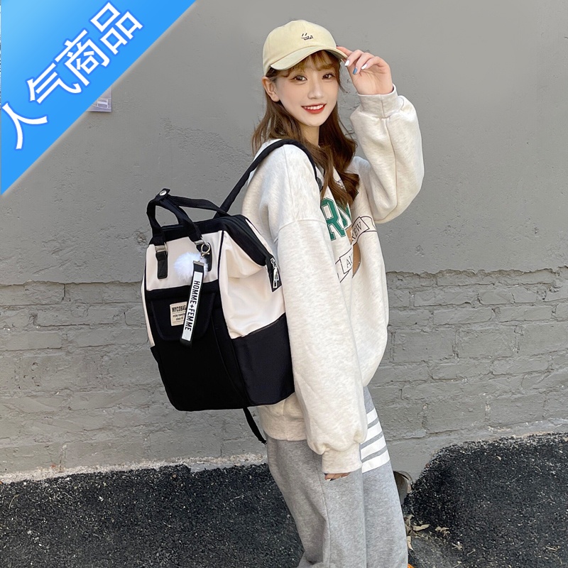 FENGHOU双肩包女2021新款旅行时尚大容量电脑包潮高中大学生书包简约背包旅行包男女高清大图