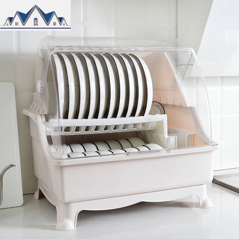 厨房放碗筷收纳盒家用碗碟沥水碗架带盖装碗柜盘子餐具双层储物箱 三维工匠高清大图