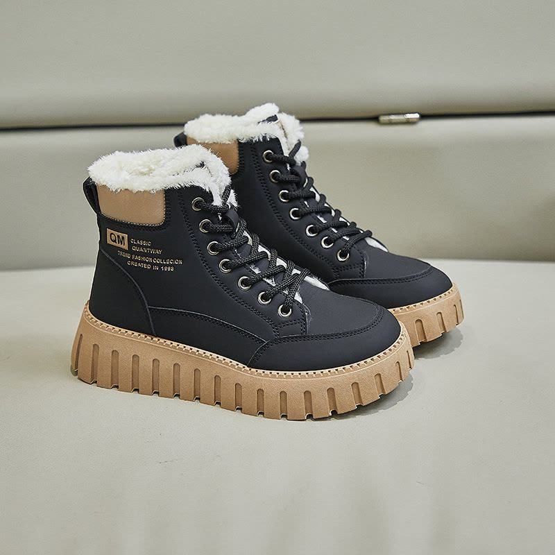 时言(SHIYAN)2025冬季马丁靴女新款韩版中筒加绒女靴厚底休闲保暖女鞋图片