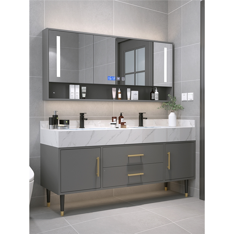 双盆岩板浴室柜组合洗漱台卫浴套装法耐现代简约卫生间洗手洗脸盆镜柜