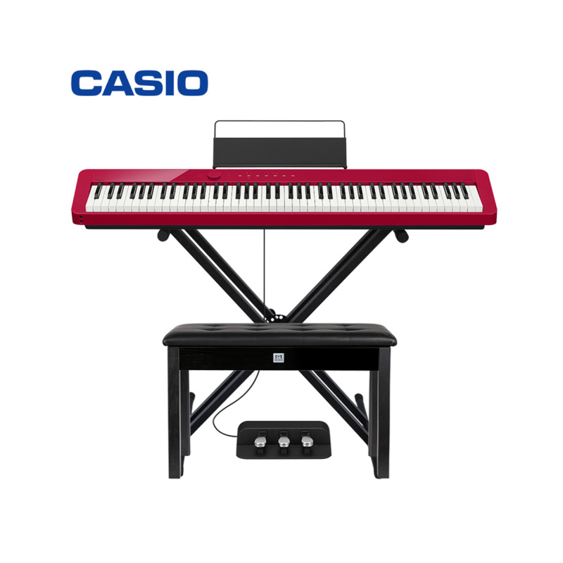 卡西欧(CASIO)电钢琴PX-S1000RD红色 纤薄便携时尚88键 智能触屏 (单机+X架+三踏板)