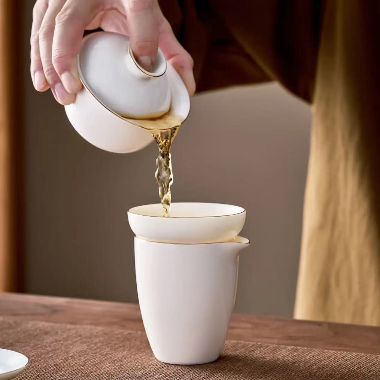 常生源羊脂玉白瓷功夫茶具整套家用盖碗公道杯茶杯泡茶套装鑫新雅LXH-5868高清大图