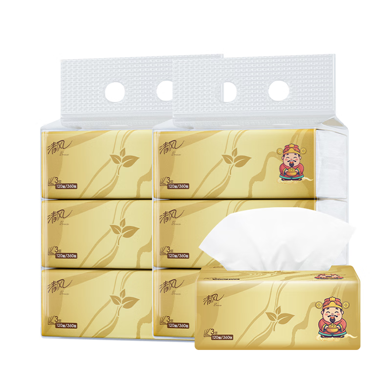 清风 财神系列压花抽纸 3层120抽6包