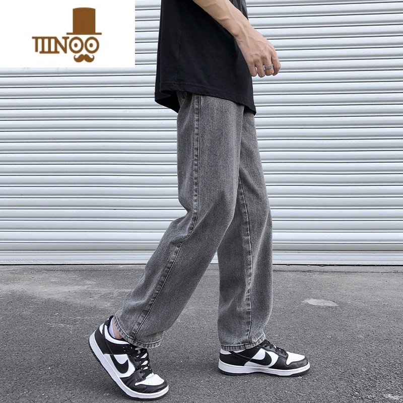 YANXU复古烟灰色牛仔裤男款夏季薄款宽松直筒裤子美式高街潮牌休闲长裤高清大图
