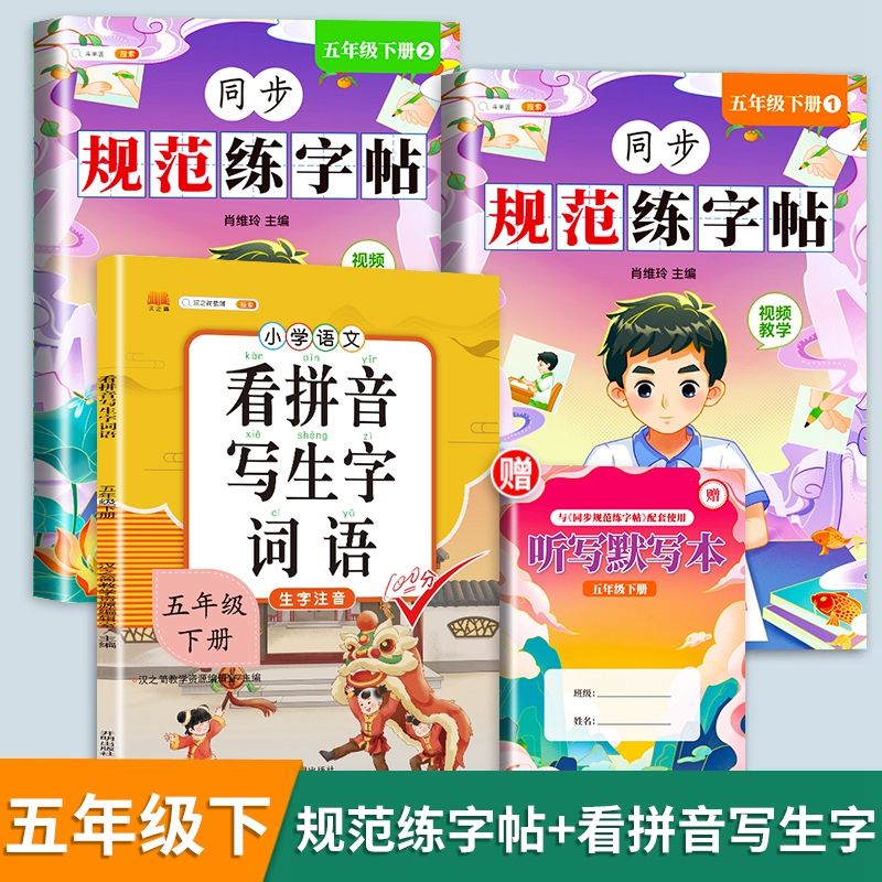 看拼音写生字 五年级下 [正版]五年级下册字帖规范练字帖每日一练同步人教版语文生字练字本描红5写字课课练行楷楷书小学生练