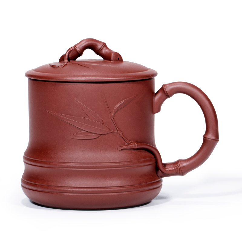 金镶玉 宜兴紫砂杯 手工原矿紫砂茶杯子全手工贴竹功夫茶具茶缸送礼礼盒装 节节高升紫砂杯