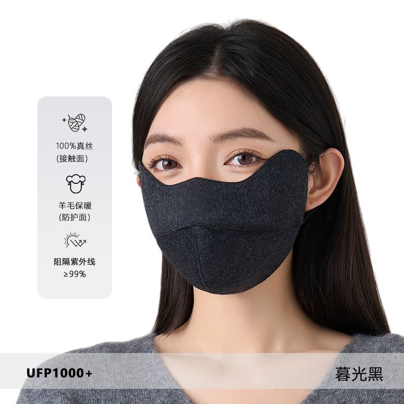羊毛桑蚕丝保暖口罩女士秋冬季骑车防风防寒高颜值保暖防晒口罩毛巾4298高清大图