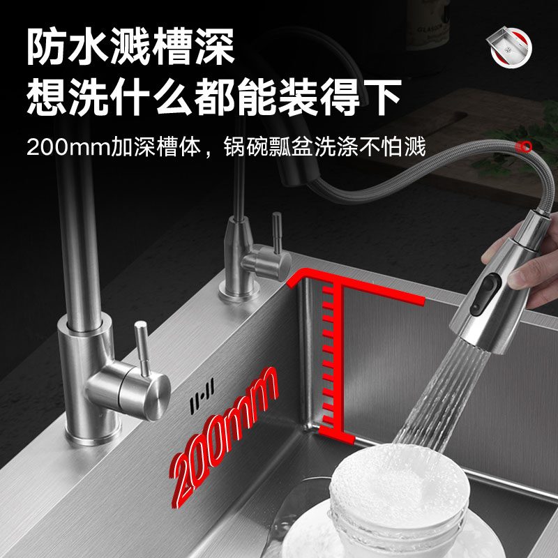 厨房水槽拉丝加厚不锈钢家用台上水槽大单槽洗菜盆洗碗槽高清大图