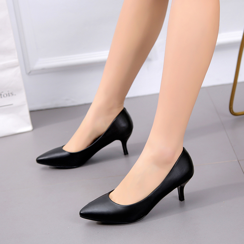 云颖百丽职业鞋女鞋中跟单鞋上班工作鞋面试礼仪鞋高跟鞋正装皮鞋黑色