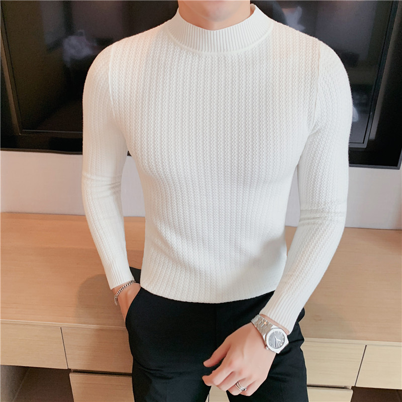 高品质半高领毛衣男2022秋冬新款青年套头修身纯色毛线针织衫HOUQIYE