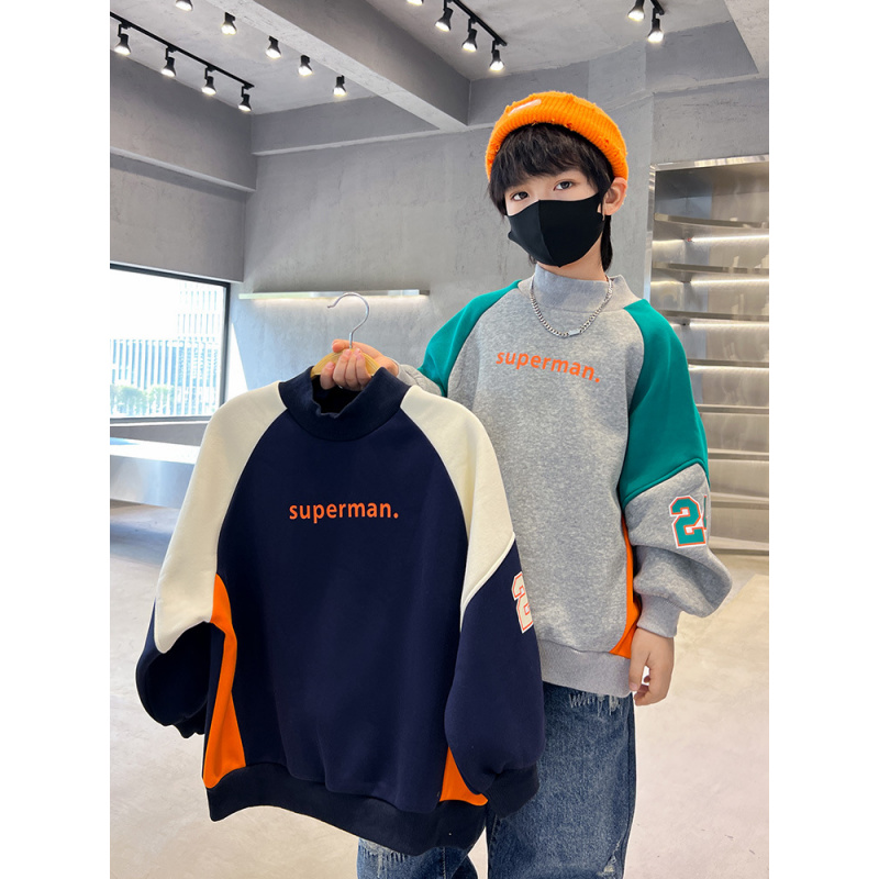 男童加绒卫衣一体绒冬季加厚儿童大童打底衫超厚男孩冬装上衣保暖