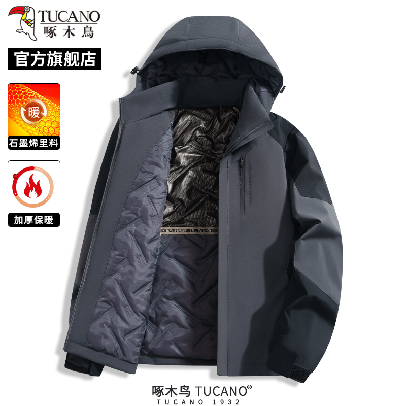 啄木鸟冬季新款加厚冲锋棉衣男士防风夹克青少年潮流外套上衣服C高清大图
